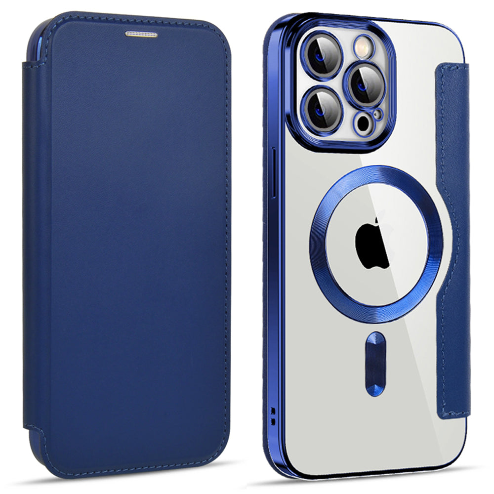 Phone Cover for iPhone 14 Pro Max Compatible with MagSafe RFID Blocking Card Slots PU Leather TPU Electroplating Clear Back Flip Case with Lens Film Phone Cover for iPhone 14 Pro Max Compatible with MagSafe RFID Blocking Card Slots PU Leather TPU Electroplating Clear Back Flip Case with Lens Film